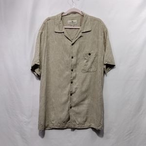 Island Shores Washable Silk Shirt Mens XL Tan Floral Hawaiian Vacation Beach